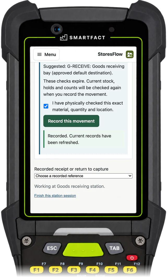 Confirm the physical receipt once On a handheld or scan station.